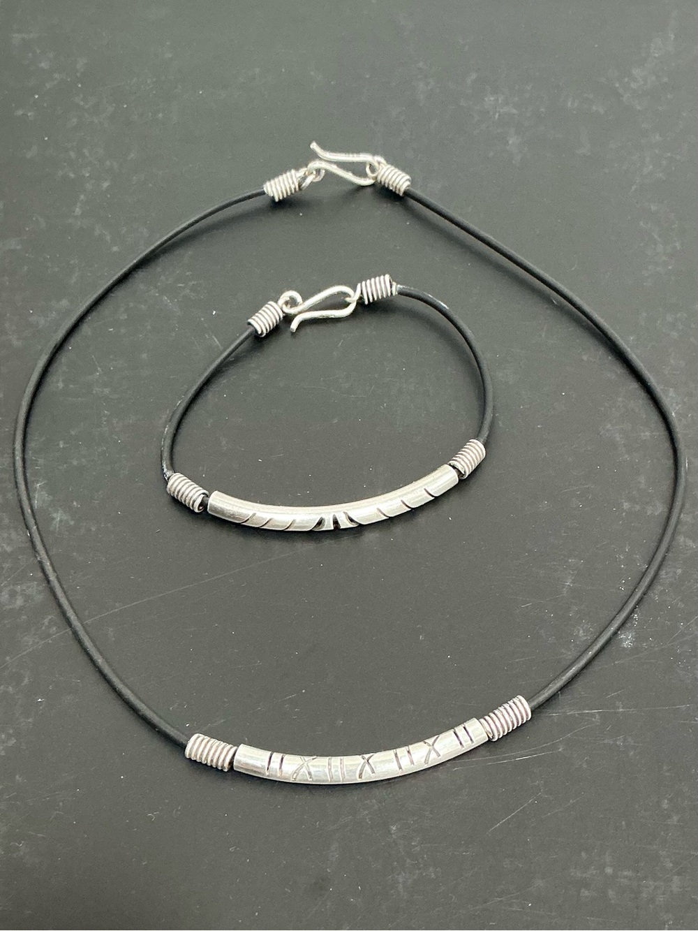 Sterling Silver Accent Black String Necklace & Bracelet Set